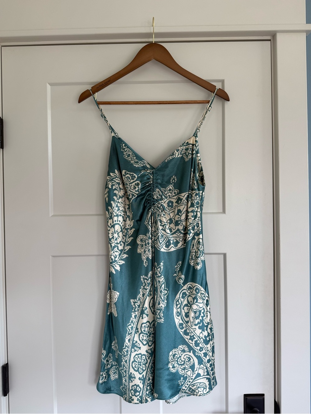 Zara Teal and Cream Paisley  Satin Slip Dress
